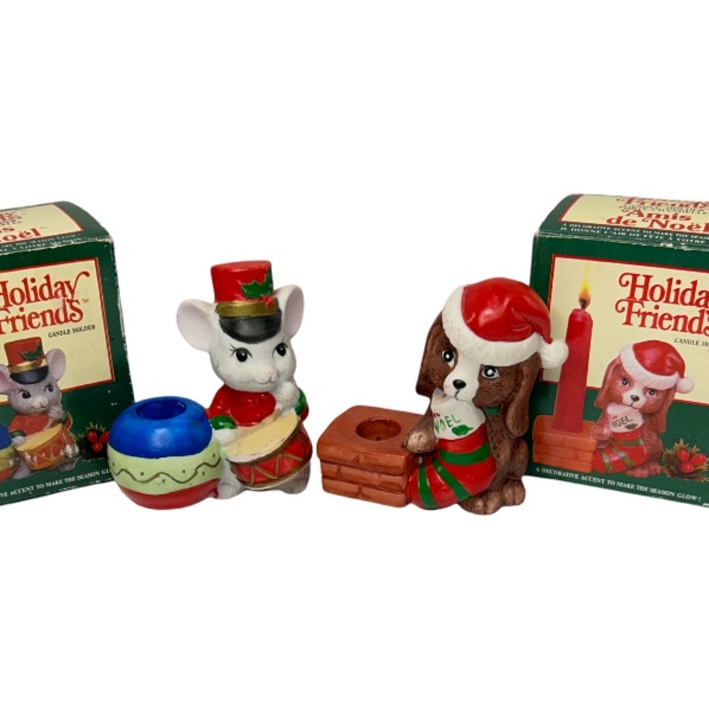 ✨Sold✨Vintage Holiday Friends Bisque Porcelain Candle Holders Set Of Two - Picture 4 of 16